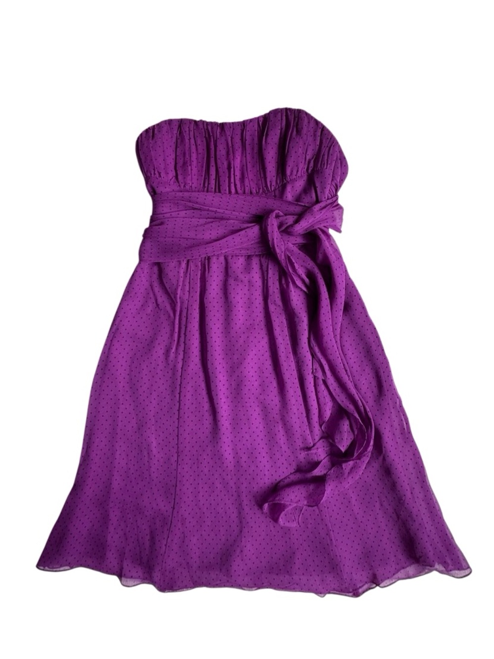 Nanette Lepore Dress Violet Polka Dot Strapless Tie-Waist 100% Silk SZ 0 - Picture 14 of 14